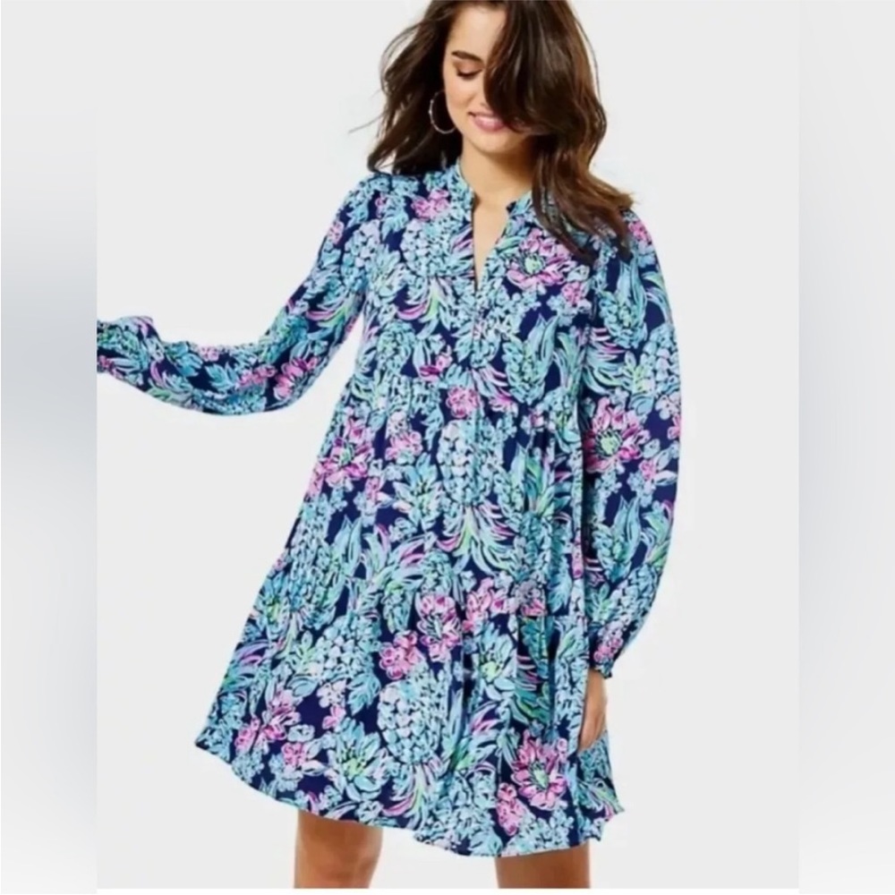 Lilly Pulitzer Winona Stretch Dress SZ S High Tide Navy Pineapple Paradise